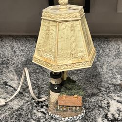 Vintage Small Lighthouse Lamp Plastic Shade Depicting 3D Lighthouses  