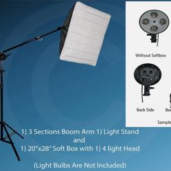 Photography Softbox Boom Arm Light Kit 20x28 w/ 4 Socket Head and Stand New