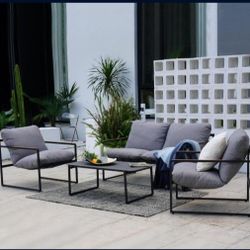 Grand Patio 4-Piece Modern Outdoor Furniture Set, Patio Sofa with Cushion, Metal Couch with Coffee Table, Conversation Set for Porch Deck Balcony Back