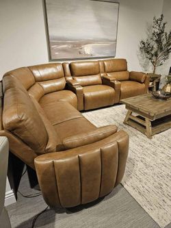 6 Pc Modern Power recliner & headrest Leather Modular sectional!