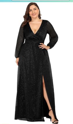Ever-Pretty Women's Glitter A Line High Slit V-Neck Plus Size Formal Gowns and Evening Dresses 