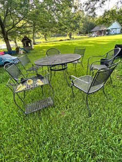 Heavy-Duty Metal Patio Dining Set – Table + 6 Chairs