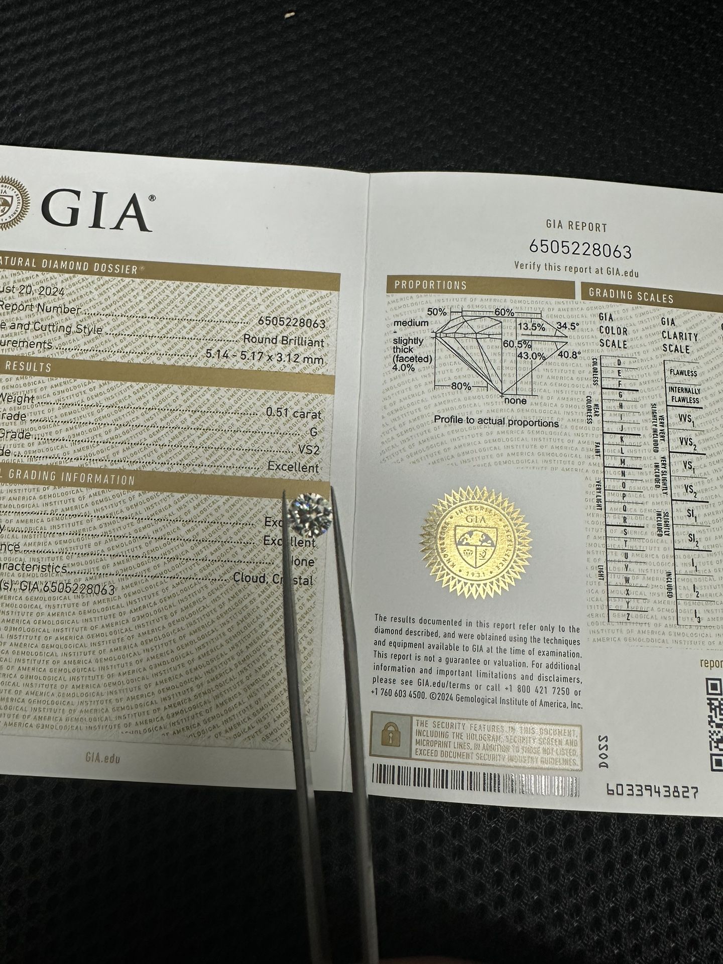 0.51 Ct Round Natural GIA Diamond