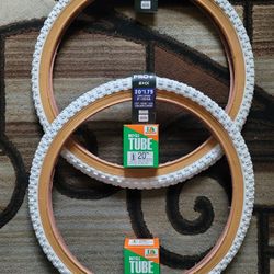 NEW Bicycle Bmx Bike Tires 20" White Gumwall Knobby Pattern 