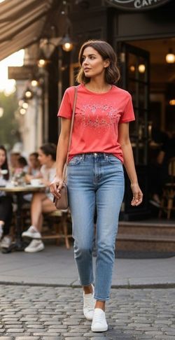 Michael Kors Women’s Size M Coral MK Logo Graphic Tee Cotton Short Sleeve Shirt. This Michael Kors t-shirt features a bright coral color and a studded