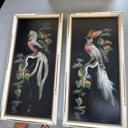 Feather Bird Art In Bamboo Frame Set