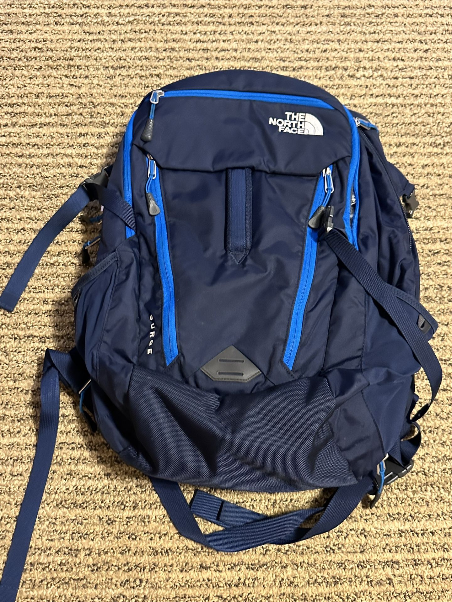 The North Face Backpack Blue Surge Outdoor Hiking FlexVent Laptop Nylon Bag