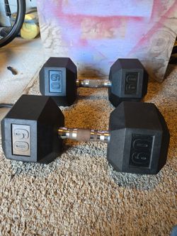 60 lb Rubber Hex Dumbbells Pair
