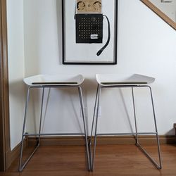 Pair of MCM Style Minimalist Scoop Barstools by Steelcase