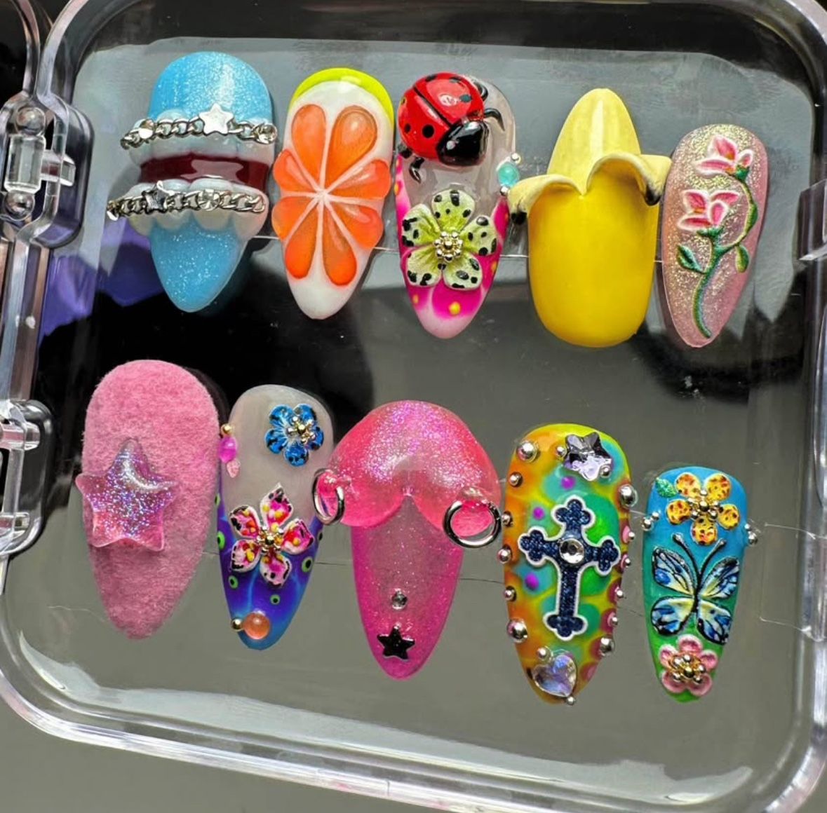 Y2K 3D Fruit Flower Press On Nails: (Size Small)