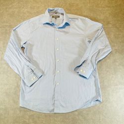 Kenneth Cole Reaction Mens M Shirt Light Blue Long Sleeve Button Front Stripe