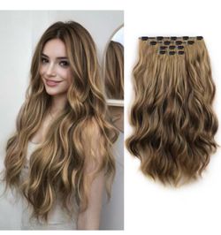 Invisible Wavy Clip in Hair Extensions Clip ins 22 Inch Long Synthetic Fiber Curled Clips