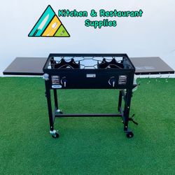 2 Burner Black Stove Camping Stoves With Side Tables Outdoor Propane Only Estufa De Dos Quemadores De Color Negro Con Mesas 