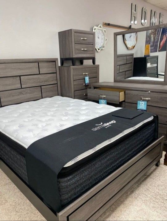Bedroom Set ⭐️ (BED FRAME + DRESSER WITH MIRROR + CHEST + 1 NIGHTSTAND)
