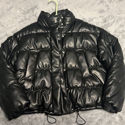H&M Vegan Leather Puffer Jacket - Size S