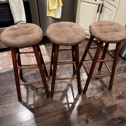 3 Wood Brown Bar Stools