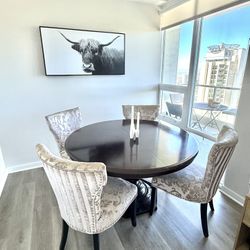 Expandable Round Dining Table + 4 Chairs – Real Wood!