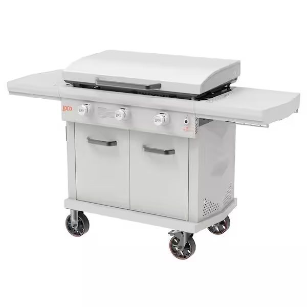 New LOCO Series II 36 in. 3-Burner Digital Propane SmartTemp Flat Top Grill / Griddle in Chalk Finish with Enclosed Cart and Hood