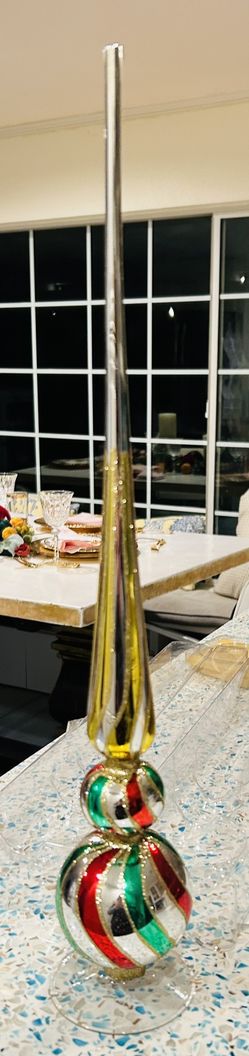 TABLETOP Christmas FINIAL Mercury Glass Green Red Silver Blown Glass GLITTER 20"