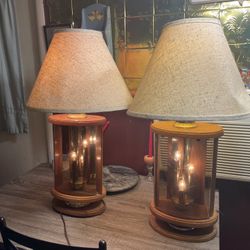 Pair Of Vintage Don Ward   Etched Glass Table Lamps