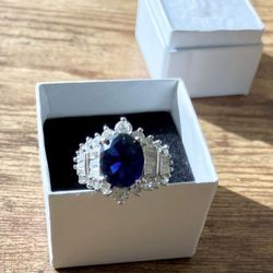 Sterling Silver Ring Lab Sapphire & CZ