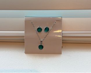 EFFY silver-tone chain necklaces Green Crystal Necklace and Earrings Set