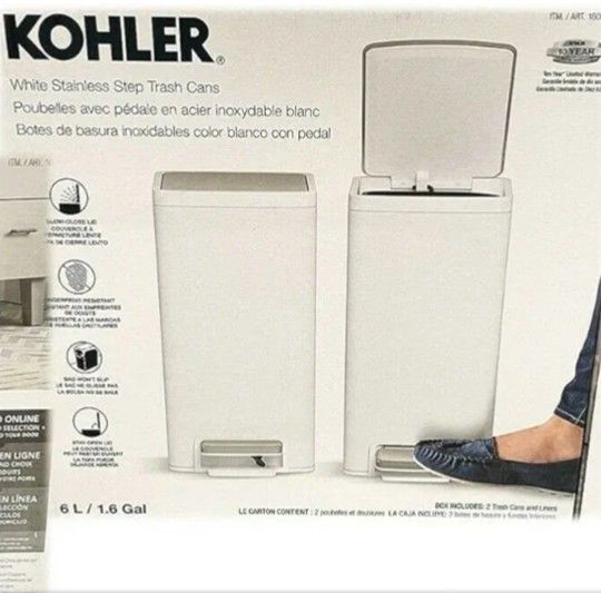 Kohler Trash Cans (6 Liter 2-Pack, White Stainless)