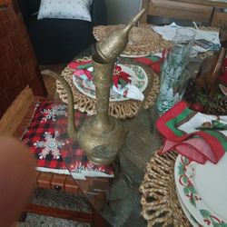 Vintage Hand Etched Brass Ewer. 