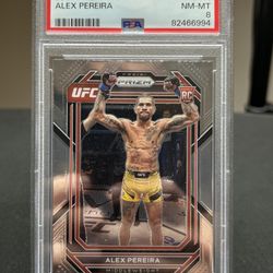 2023 PANINI PRIZM UFC #111 ALEX PEREIRA “POATAN” ROOKIE NEAR MINT PSA 8