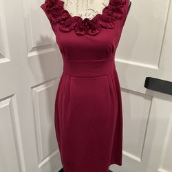NWT LONDON TIMES MAROON ROSETTE DRESS