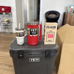 YETI Ice Chest Road Die With The Wheels” 32” Also Throwing In All Three Items Selling It In A Combo”