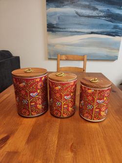 Bico Red Spring Bird  Ceramic 3 Canister Set USED $25 Total (SE San Diego)