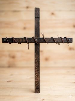 Reclaimed Wood Cross with Barbed Wire Accent