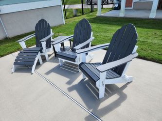 3 Aoodor collapsible Adirondack chairs with side table and ottoman