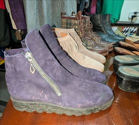 Purple Suede Ankle Boots with Side Zip