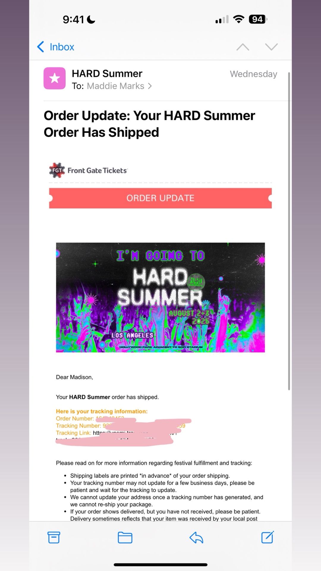 one hard summer 2 day GA wristband!!