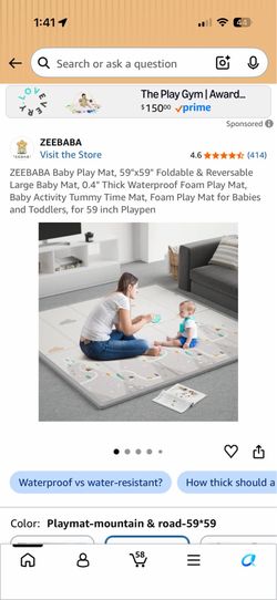 Foldable Kids Play Mat 59x59in Waterproof Baby Crawling Floor Foam Play Mat Double Sided