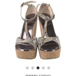 Authentic Jimmy Choo Snakeskin T Strap Wedge 