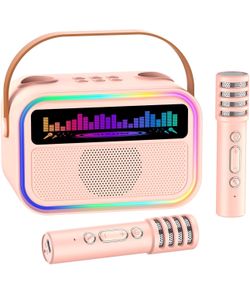 Kids Karaoke Machine for Girls, Kids Toys Gifts for Age 3-12+, Portable Bluetooth Speaker with 2 Wireless Microphones, Toddler Singing Karaoke for Bir