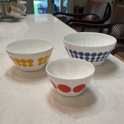 Vintage Charm Pyrex Polka Dot Bowls PYREX BLUE POLKA Clear Glass