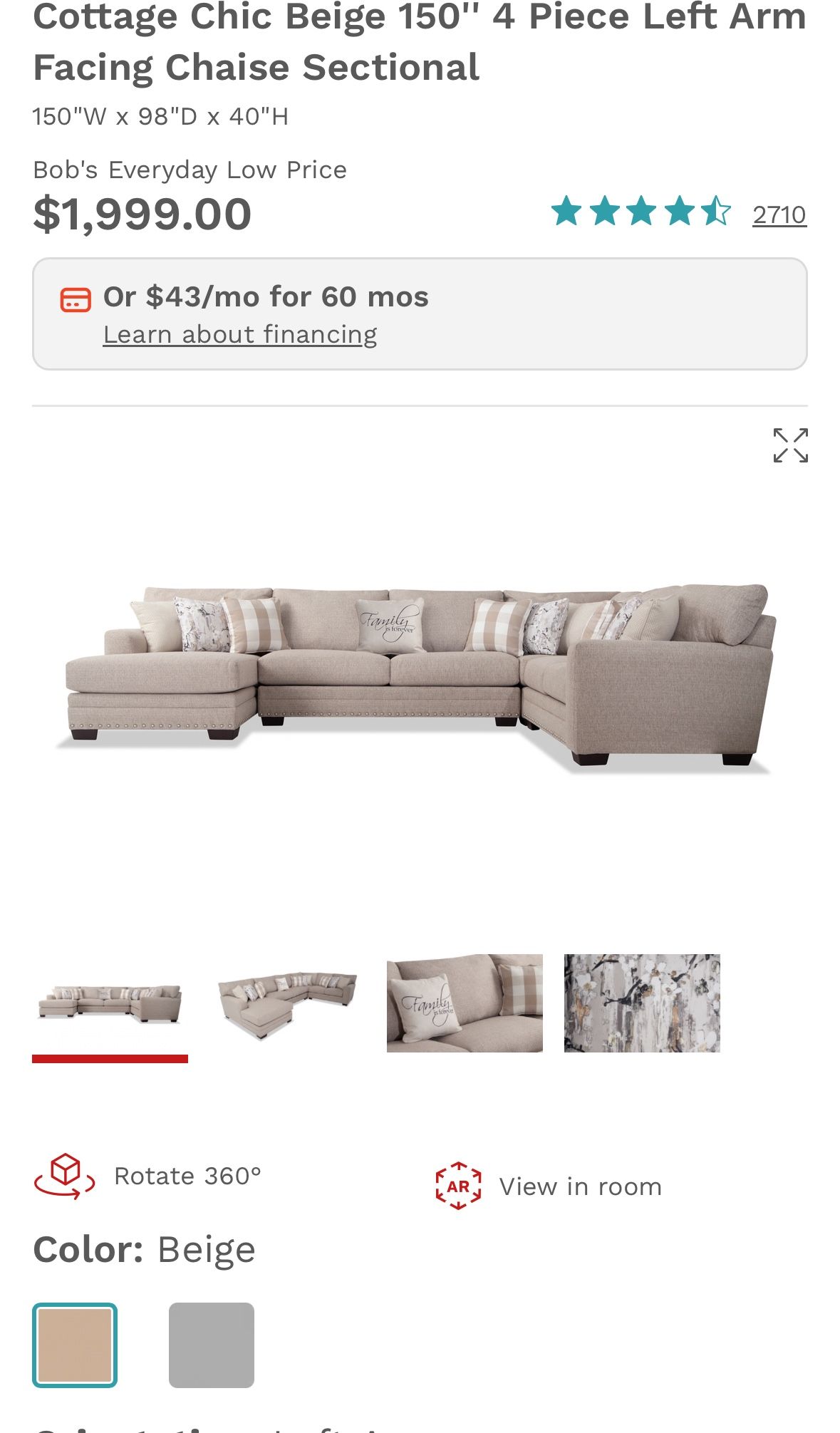 3 Piece Beige Sectional Polyster FLASH SALE July 4th wknd!