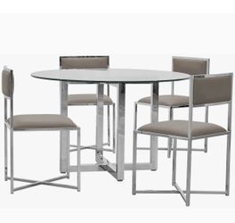 Dining set 48 inch glass dining table and 4 chairs taupe