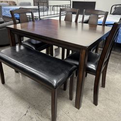 New 6 Pc Dining Set, Table with Chairs & Bench 