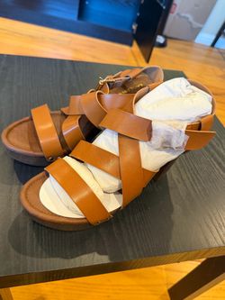 Wide Tan Strappy Platform Sandals