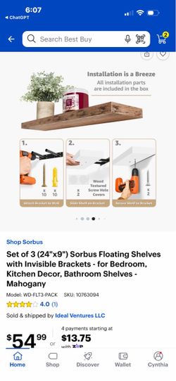 Sorbus Floating Shelves Set of 3 Mahogany