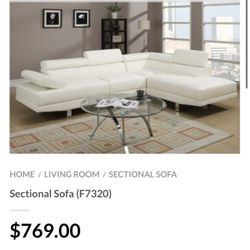 White Faux Leather Sectional Sofa 