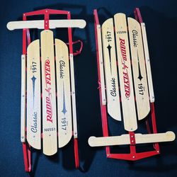 Classic Radio Flyer Miniature Wooden and Red Metal Sled No 551 - Since 1917