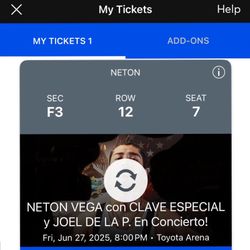 Neton Vega Toyota Arena Ticket 6/27