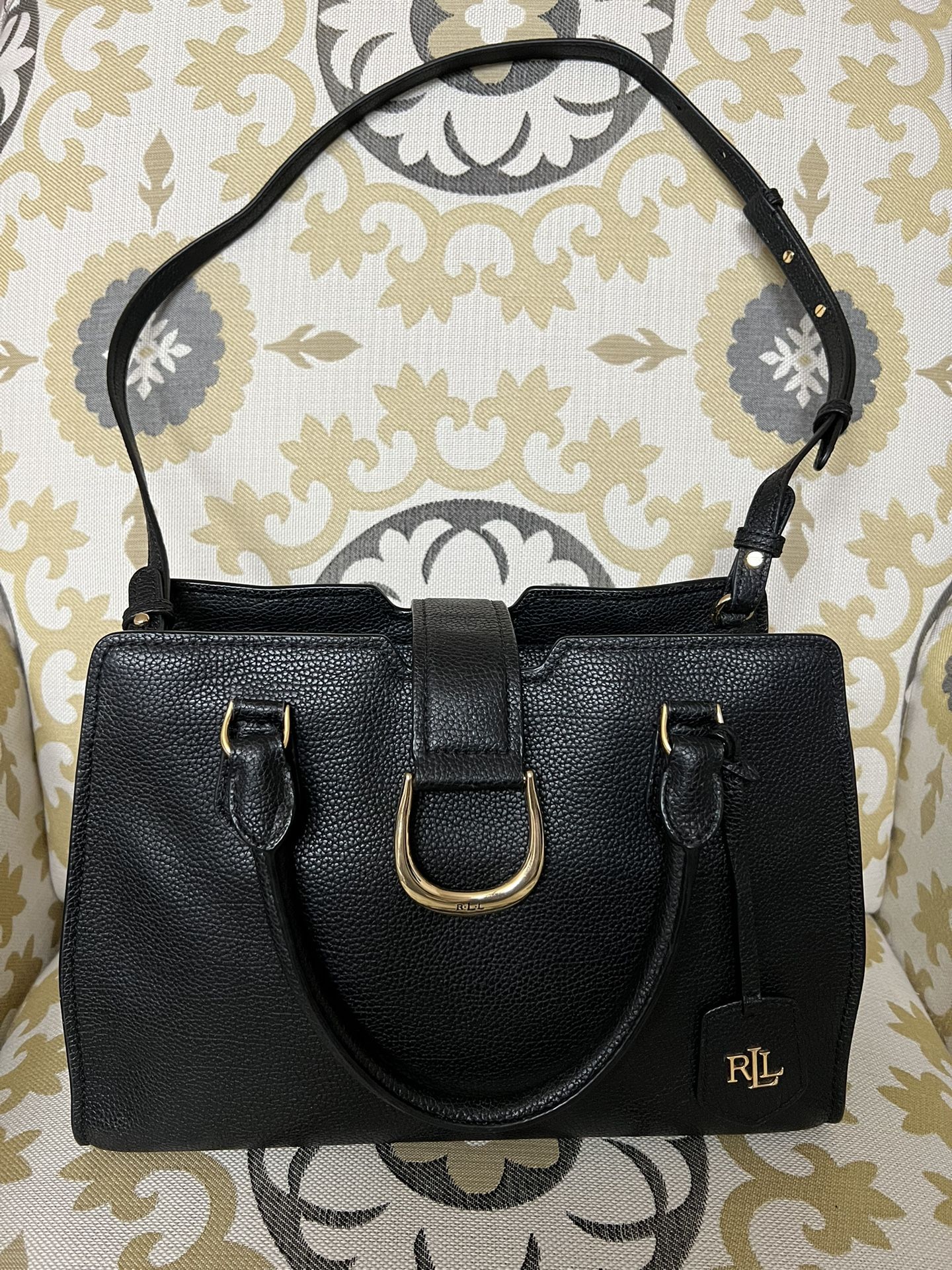 Ralph Lauren Purse (Black Leather) Horse Bit Latch - Beautiful Condition With Bag & Tag!