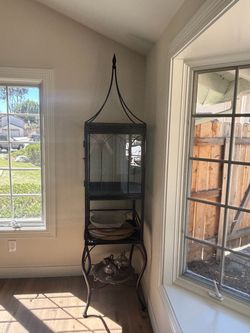 Tall Black Wrought Iron Display Cabinet